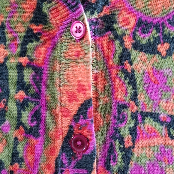 EUC Talbots Cardigan Knit Lightweight Merino Wool Paisley Printed Size S - Picture 4 of 10